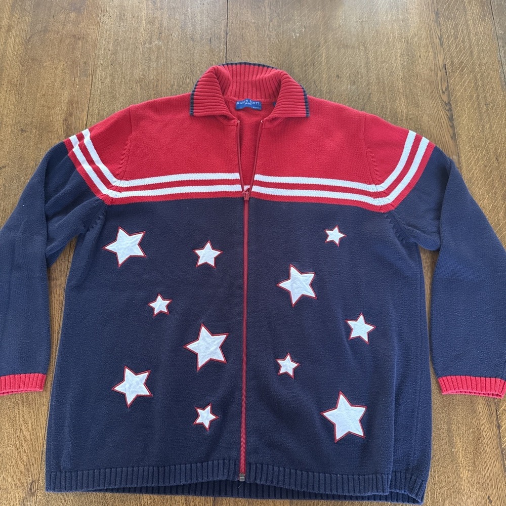 Karen Scott Sport American Flag USA Sweater Political Election Patriotic 1X